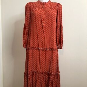 Elegant Long Sleeve Red Geometric Dress